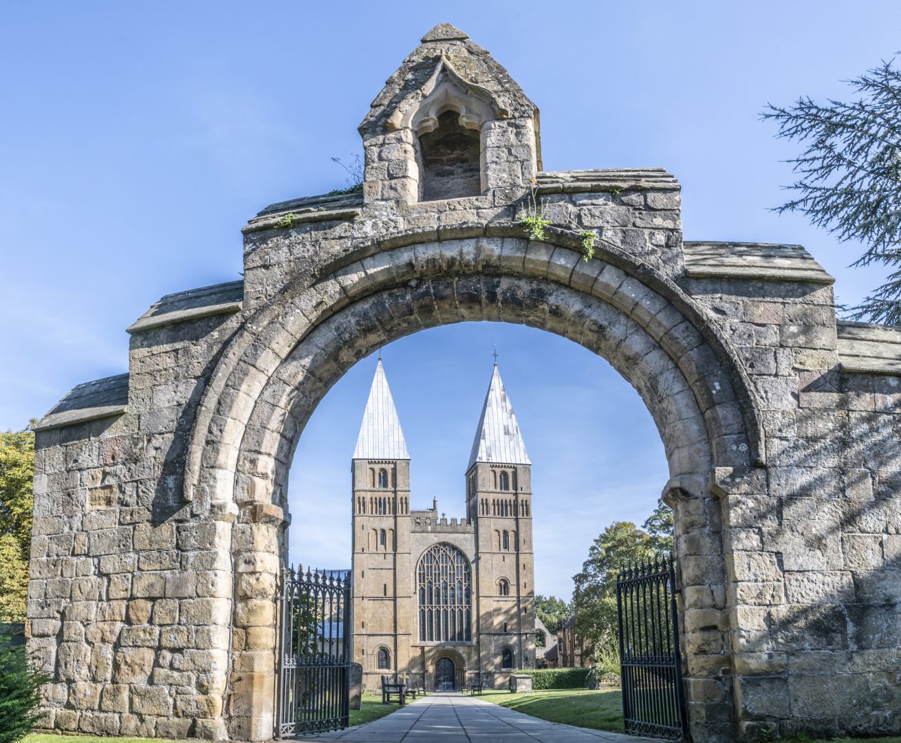 Southwell Minster through the gate entrance